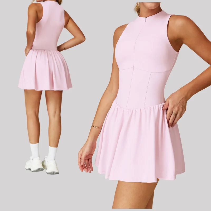 Tennis Skirt Sports Fitness Stand-up Collar Anti-light Golf Badminton Casual Fitness Workout Clothing Gym Yoga Suit for Women