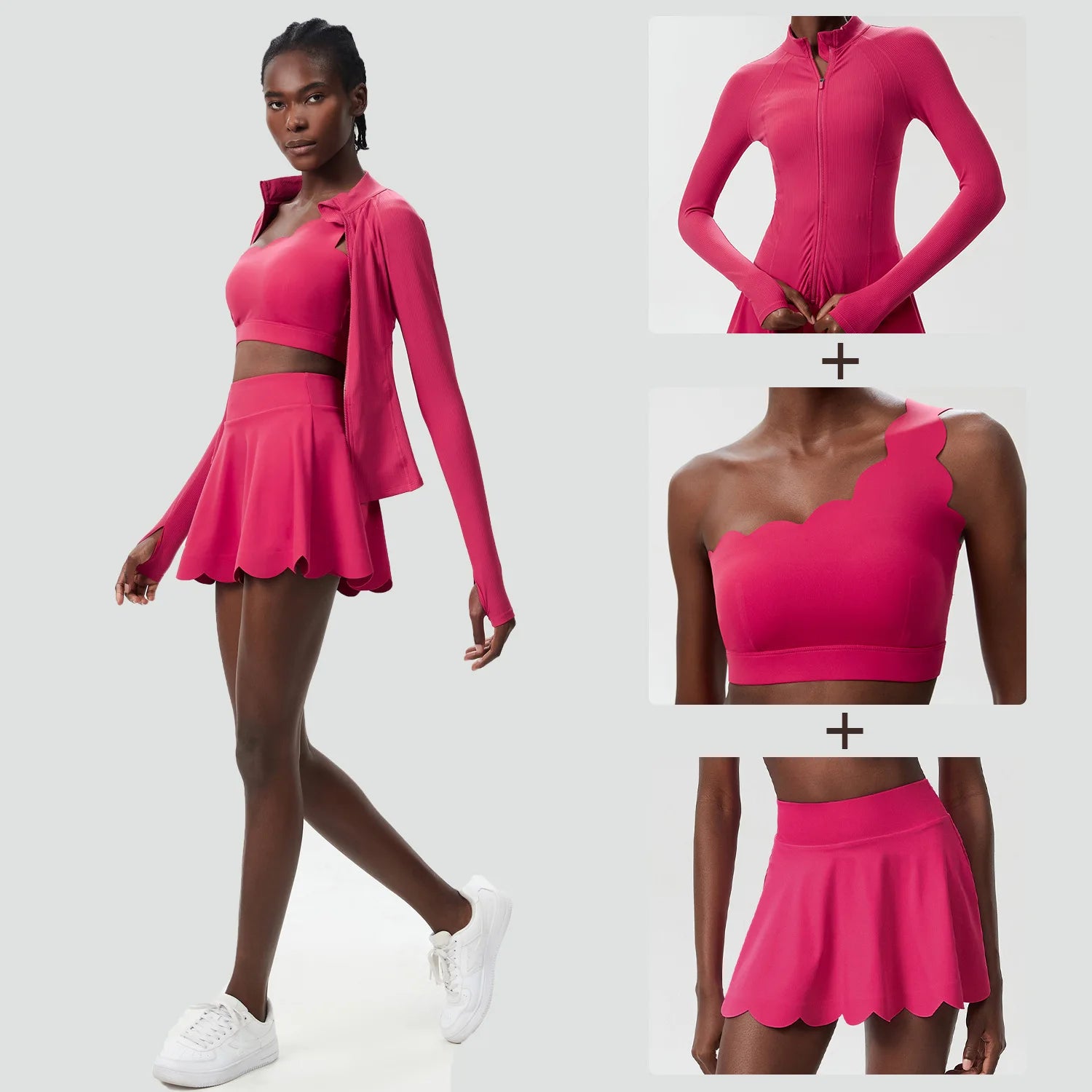 3Pcs Fitness Yoga Set Women Solid Color Gym Running Suit Breathable Quick Dry Sportswear Female Tennis Skirt Workout Clothes