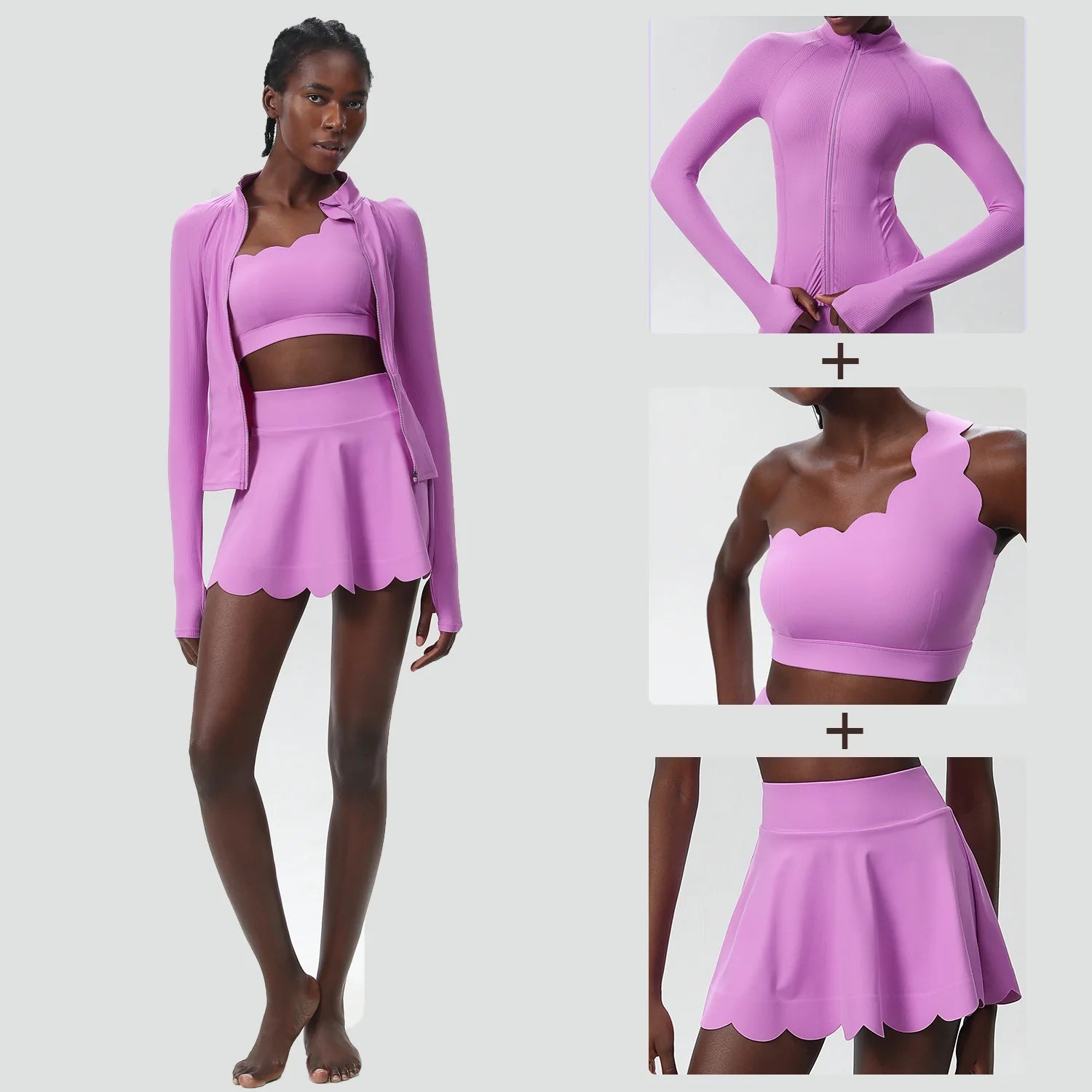 3Pcs Fitness Yoga Set Women Solid Color Gym Running Suit Breathable Quick Dry Sportswear Female Tennis Skirt Workout Clothes