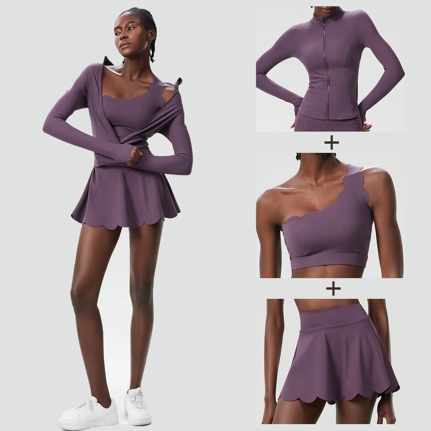 3Pcs Fitness Yoga Set Women Solid Color Gym Running Suit Breathable Quick Dry Sportswear Female Tennis Skirt Workout Clothes