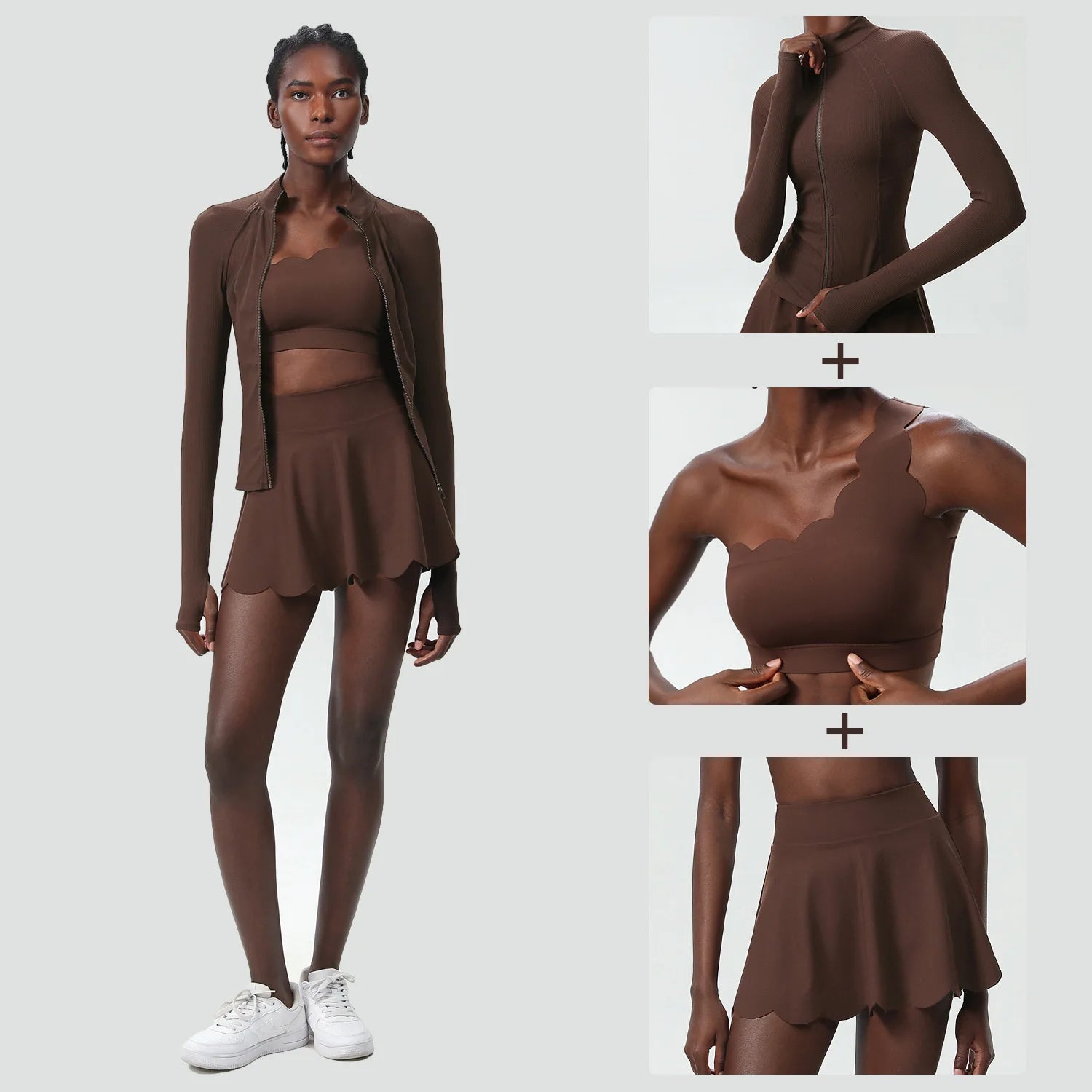 3Pcs Fitness Yoga Set Women Solid Color Gym Running Suit Breathable Quick Dry Sportswear Female Tennis Skirt Workout Clothes